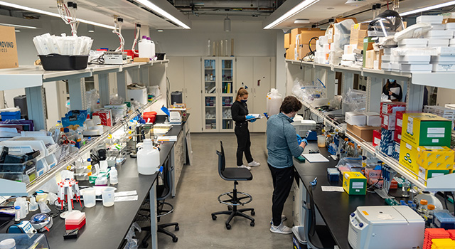 Students working in the biology lab at the Hall of Science