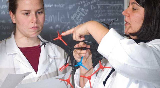 Professor displays model of molecule