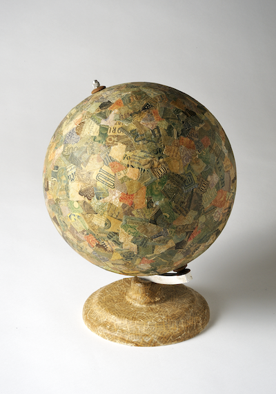 A decoupage globe.