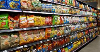 Snack aisle in supermarket
