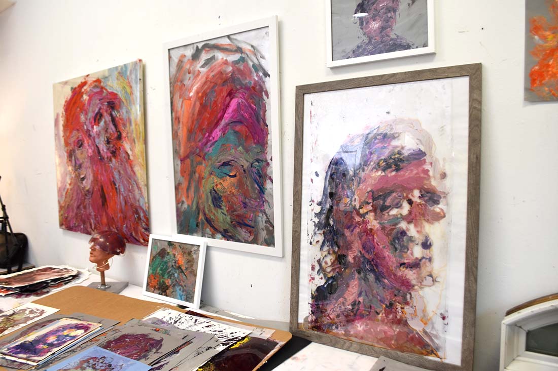 Paintings in Andres Izquierdo's studio