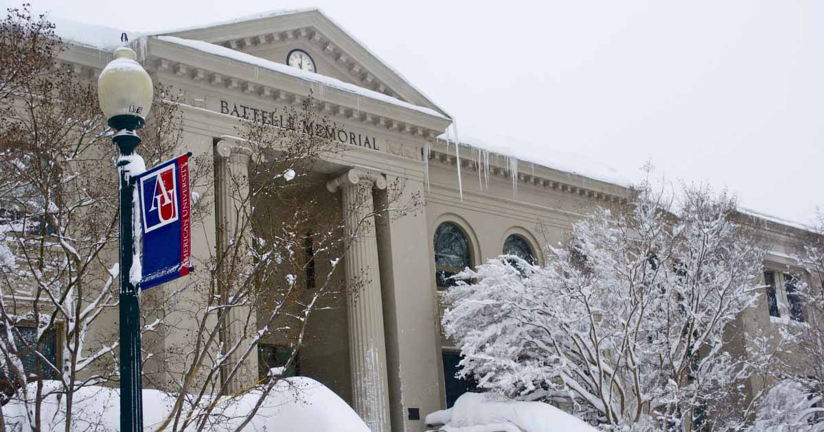 Battelle Tompkins Memorial Building covered in snow