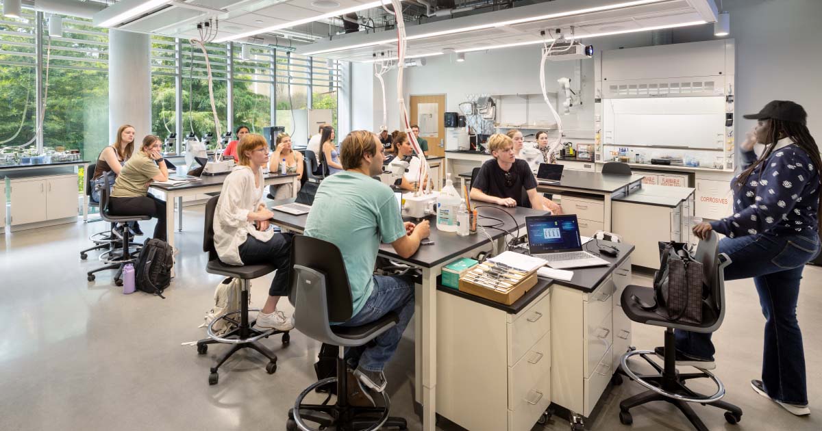 An environmental science class in AU's Hall of Science