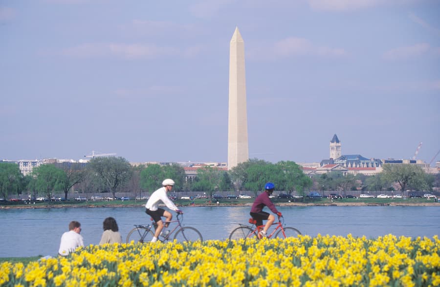 Bikers and flowers on the DC Mall.