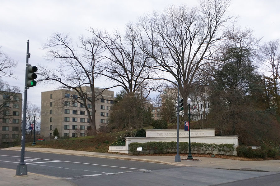 Glover Gate entrance to AU from Massachusetts Ave NW.