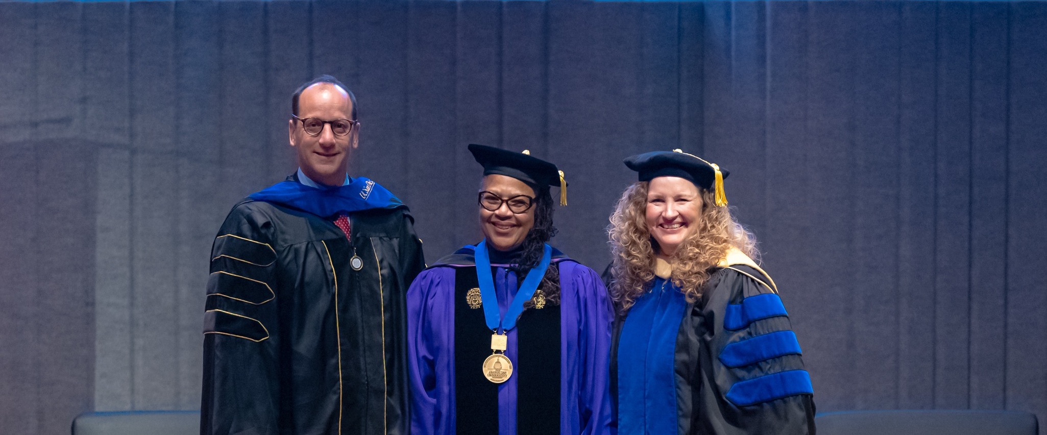 (From left to right) Kogod School of Business Dean Dave Marchick, Professor Sonya Grier, Acting Provost and Chief Academic Officer Vicky Wilkins