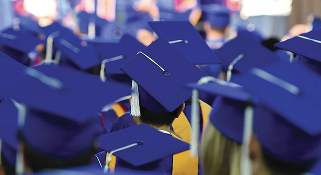 A sea of American University commencement caps