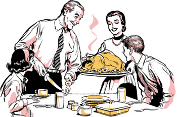 illustration of family enjoying Thanksgiving dinner