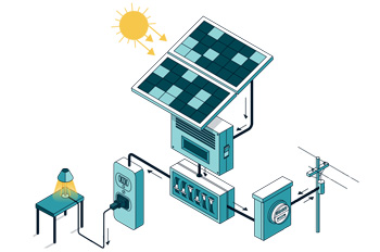 illustration of a solar panel converting sunlight to electricity