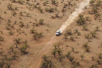 US Border Patrol truck tears across the Sonoran Desert