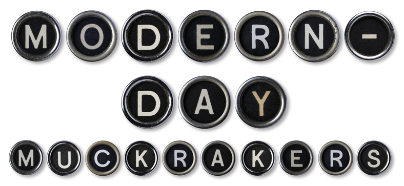 Typewriter keys spelling out modern-day muckrakers