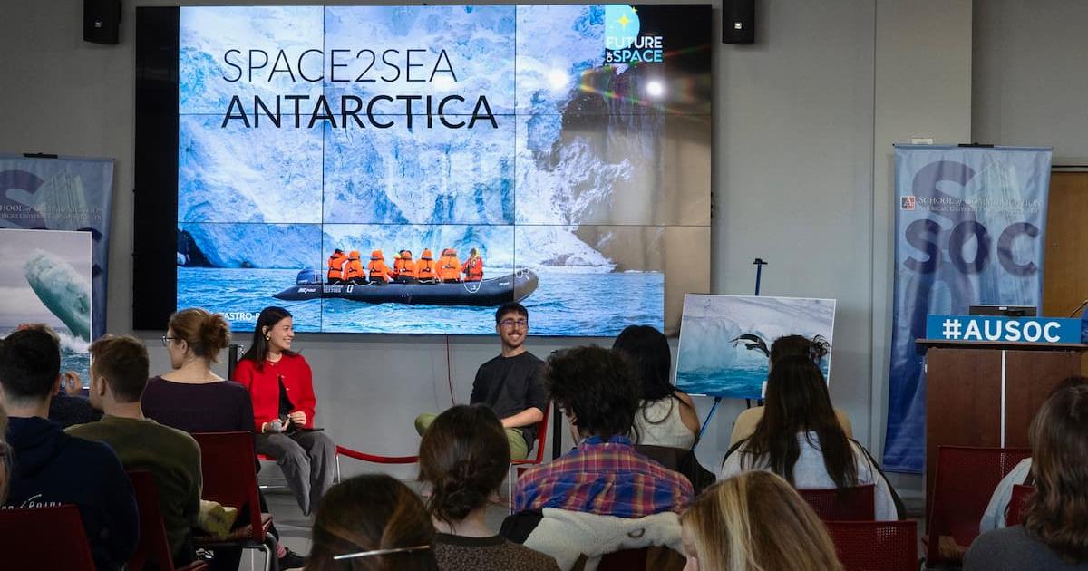 Gabe Castro-Root shared about his trip to Antarctica during a campus event in McKinley. Photo courtesy of Clair Sapilewski, SOC-CAS/BA '26.