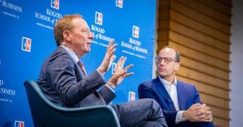 Brad Smith spoke during a Kogod School of Business event on October 9. Photo by Ben Root.