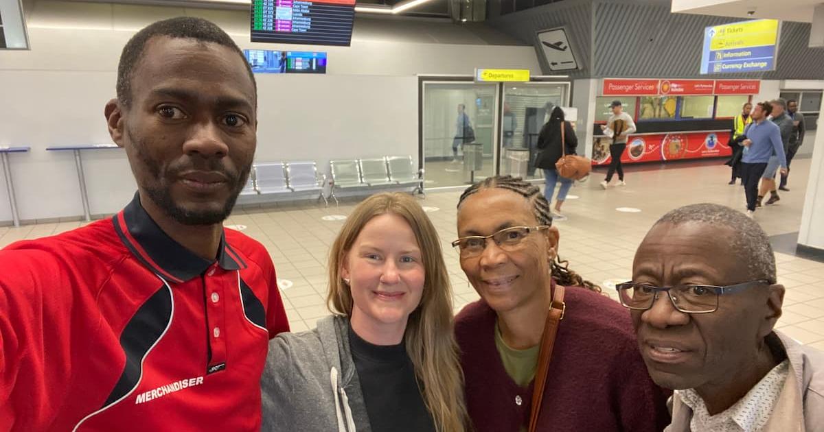 Second from left, Jennifer Gardner, SIS/BA '05, reconnects with her host family in Windhoek, Namibia. Photo courtesy of Jennifer Gardner. 