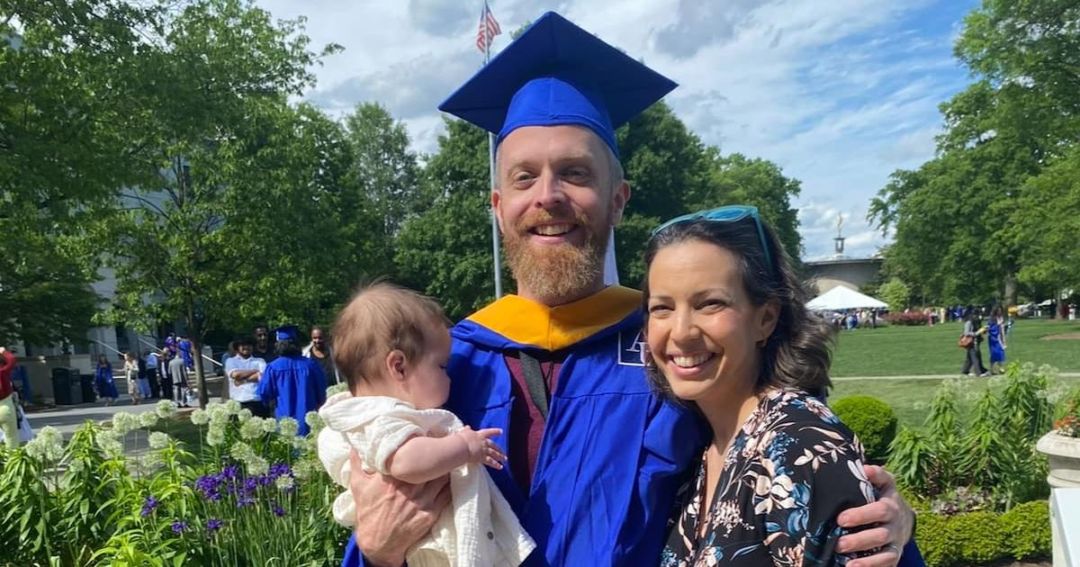 Pete Magee with his family at commencement in May 2024. Photo courtesy of Pete Magee.