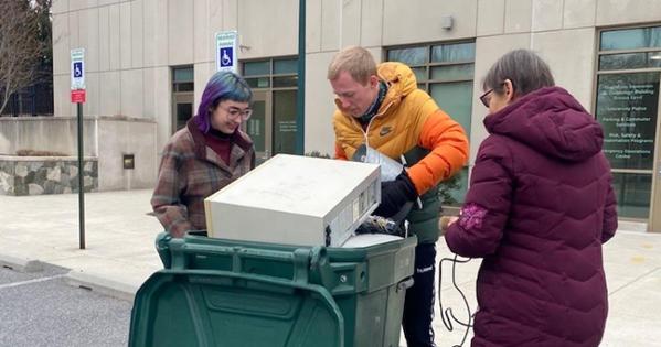 AU volunteers collect electronic waste. Photo courtesy of Anna Parse Johnson.