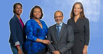 Jorhena Thomas, left to right, Dianna Burley, Derrick Cogburn, and Sasha O'Connell are among a group of AU leaders seeking to ensure decisions are made with an equitable and inclusive lens.