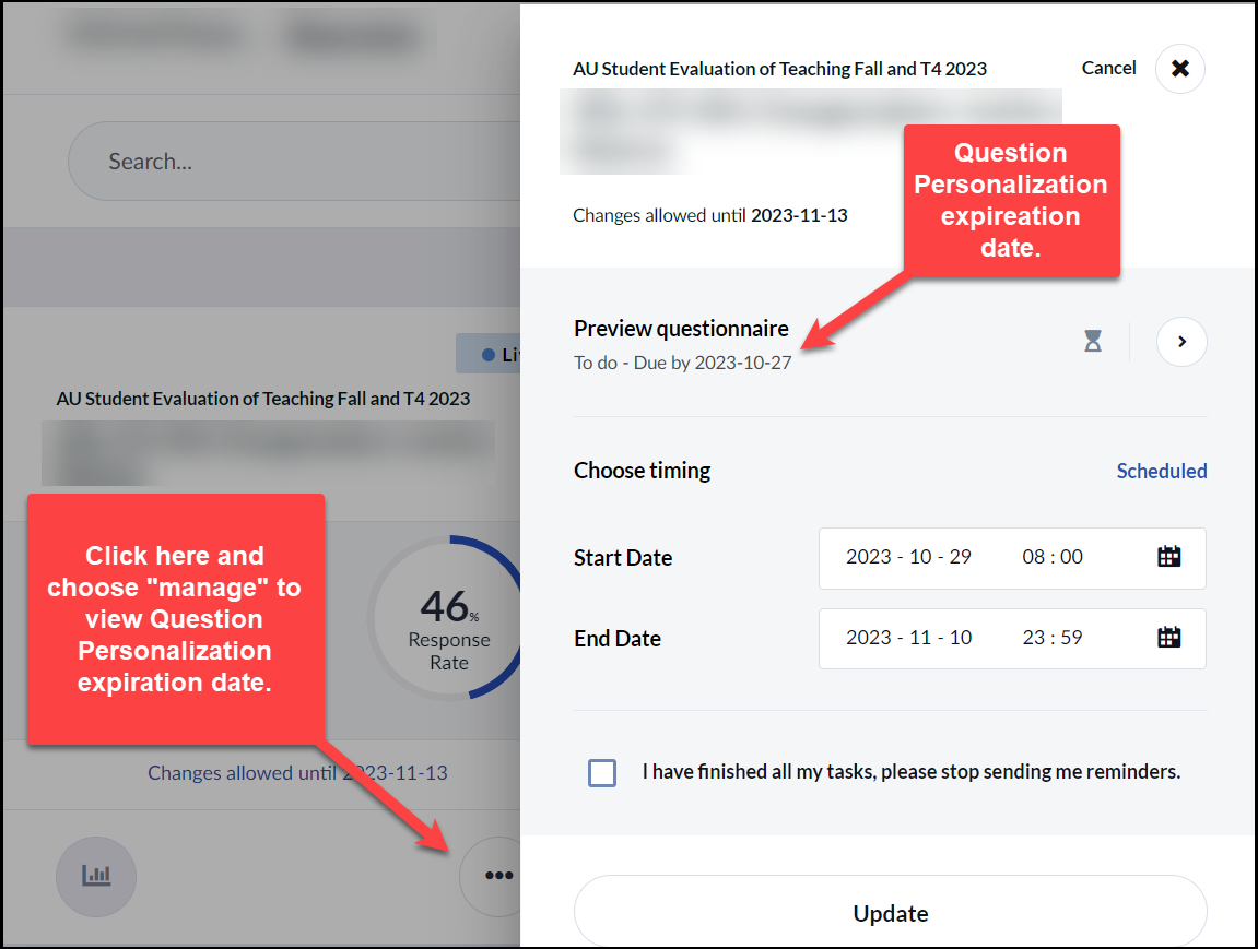 The expiration date for the Question Personalization activity is “inside” the course section task card.