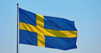 Swedish flag against a blue background