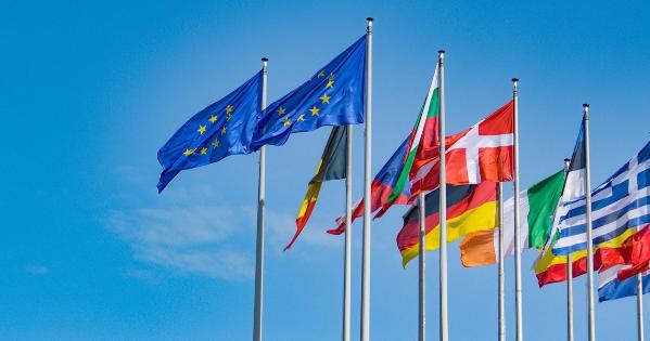 European flags waving in the wind