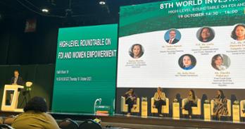 SIS professor Jennifer Poole (second from the left) speaks on a panel at the World Investment Forum.