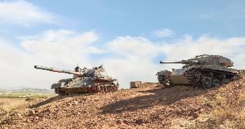 Tanks at the Golan Heights site of the Yom Kippur War