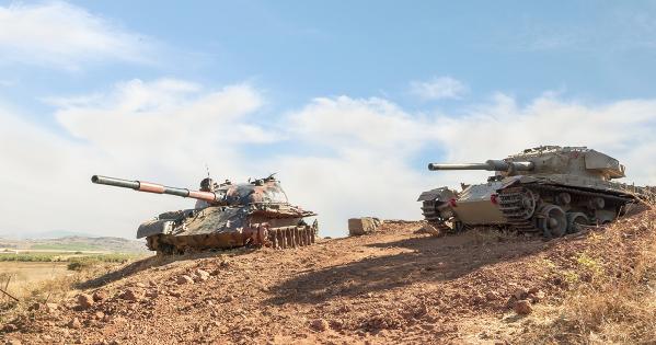 Tanks at the Golan Heights site of the Yom Kippur War