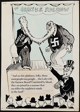 Lads with the Siamese Beard Seuss cartoon for PM newspaper, July 1941 (Credit: UC San Diego Library)