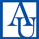 AU for American University in blue surrounded by a blue bordered box