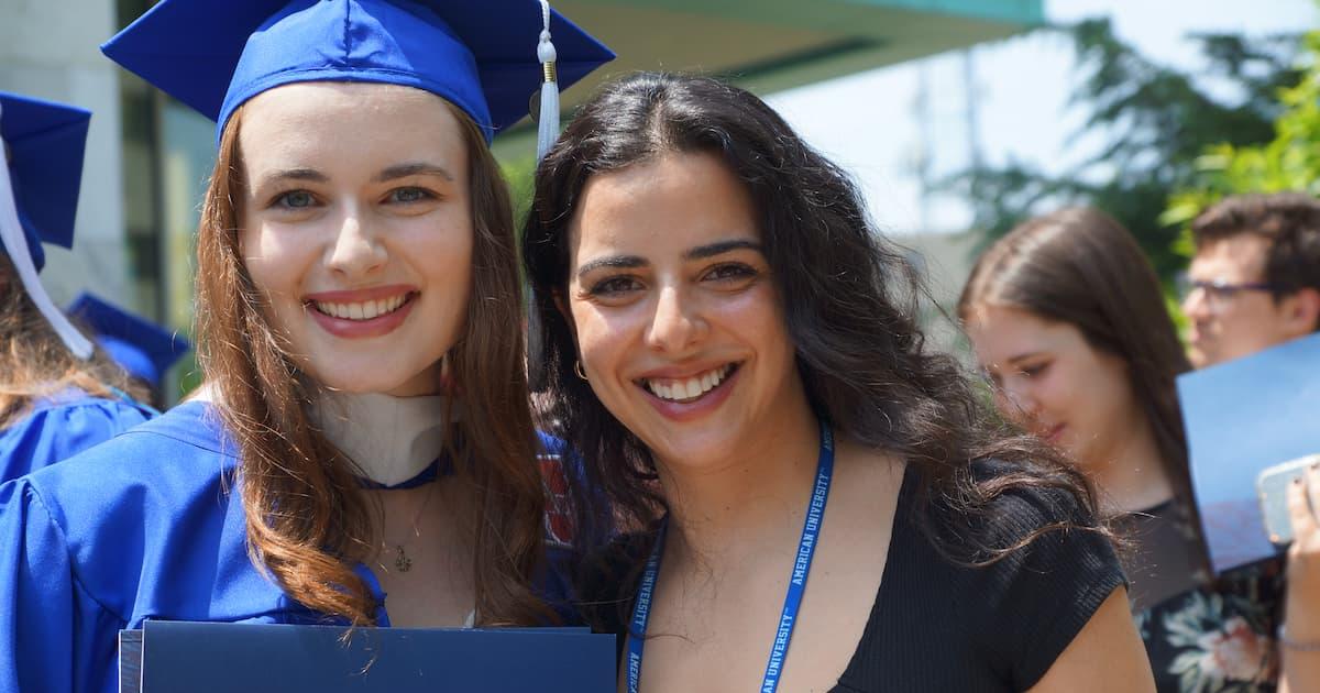 Graduate Student Jessica Newell poses with her alumni mentor Grace Ibrahim