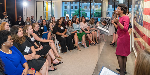 Lauren Underwood addressing WeLead graduates