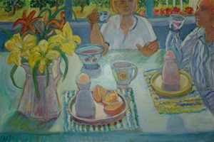 Carol Bird Ravenal, Breakfast with Twin, “Good Morning Gene D.” 51x32 inches